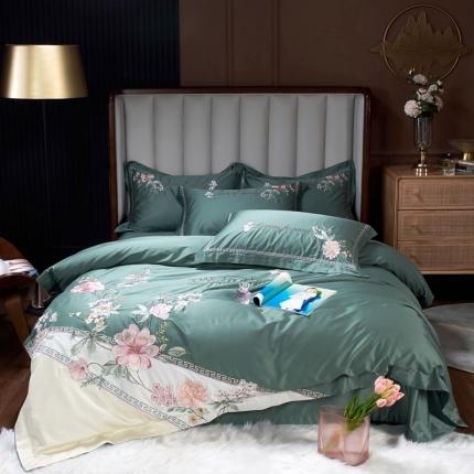 91家纺网 家纺一手货源 找家纺 （总）2022新款纯棉50支双股贡缎长绒棉绣花四件套 全棉刺绣