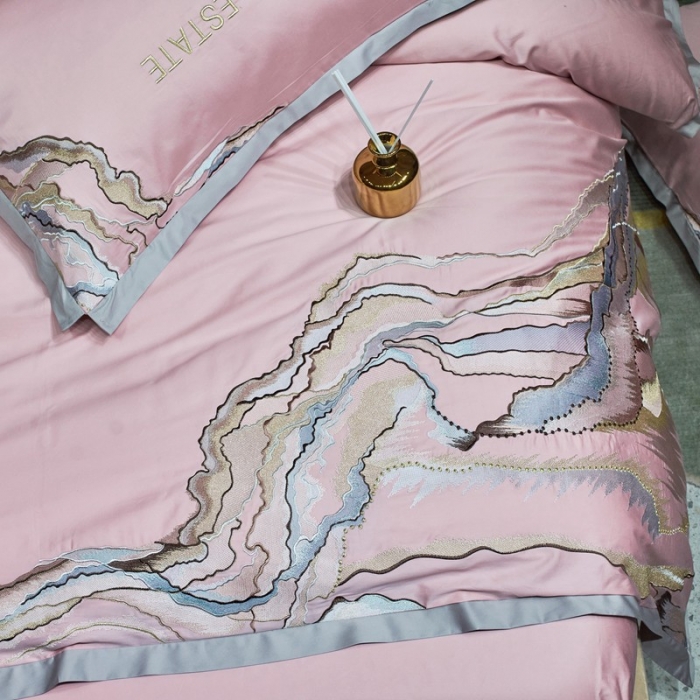 91家纺网 家纺一手货源 找家纺 （总）2022新款纯棉50支双股贡缎长绒棉绣花四件套 全棉刺绣