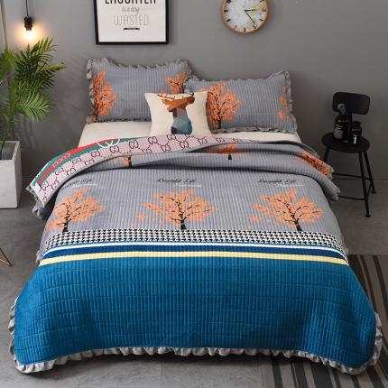 91家纺网 家纺一手货源 找家纺 雨洋家纺 2025新款水晶绒床盖 灰小树