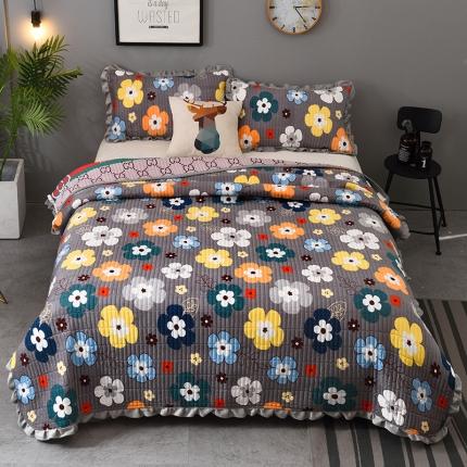 雨洋家纺 2025新款水晶绒床盖 五彩花朵