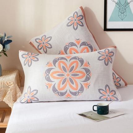 91家纺网 家纺一手货源 找家纺 朴尔2021新款全棉四层纱布休闲系列枕巾 花开朵朵-米白黄