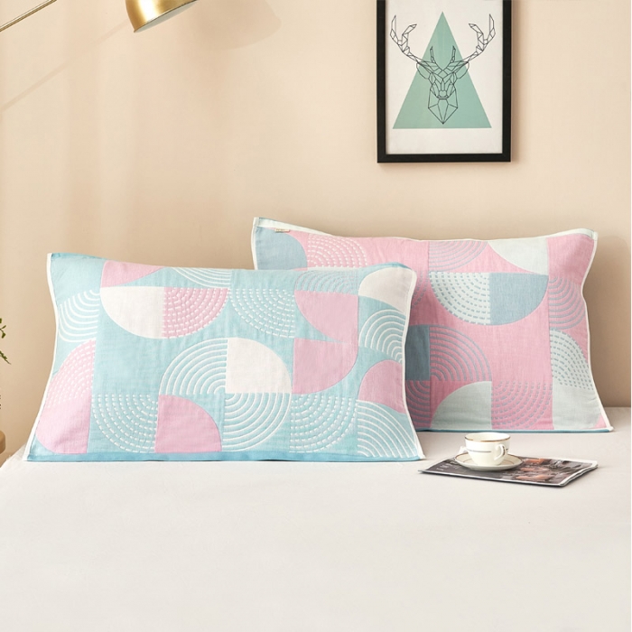 91家纺网 家纺一手货源 找家纺 朴尔2021全棉四层纱布休闲枕巾53*78cm 潮流风尚-蓝