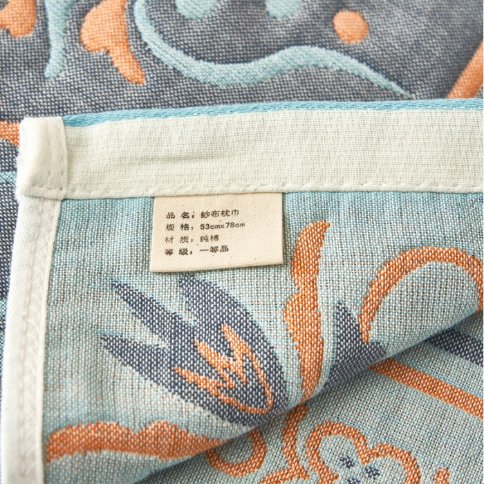 91家纺网 家纺一手货源 找家纺 朴尔2021全棉四层纱布休闲枕巾53*78cm 皇室贵族-灰蓝