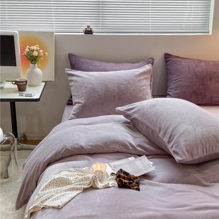 91家纺网 家纺一手货源 找家纺 棉眠 2021新款秋冬纯色牛奶绒四件套 香芋紫+深紫