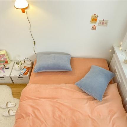 91家纺网 家纺一手货源 找家纺 棉眠 2021新款秋冬纯色牛奶绒四件套 珊瑚粉+雾霾蓝