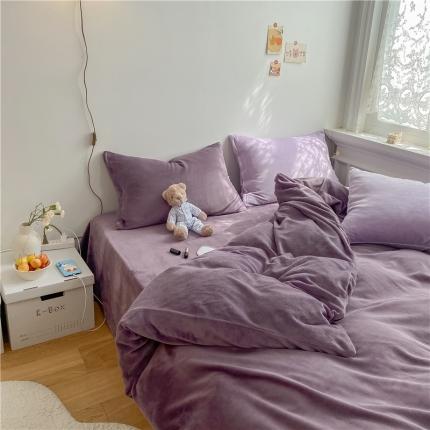 91家纺网 家纺一手货源 找家纺 棉眠 2021新款秋冬纯色牛奶绒四件套 深紫+浅紫