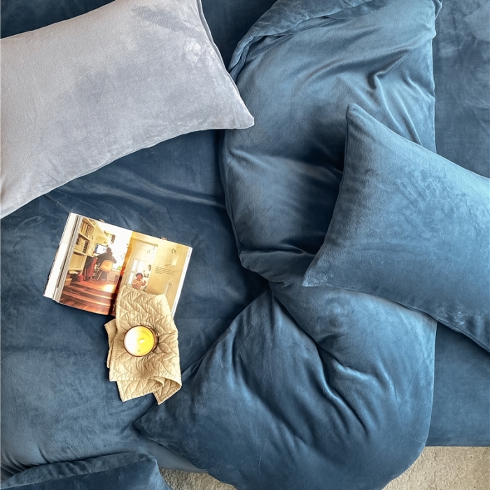 91家纺网 家纺一手货源 找家纺 棉眠 2021新款秋冬纯色牛奶绒四件套 冰岛蓝+雾霾蓝灰