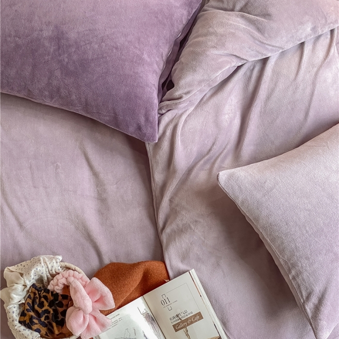 91家纺网 家纺一手货源 找家纺 棉眠 2021新款秋冬纯色牛奶绒四件套 香芋紫+深紫