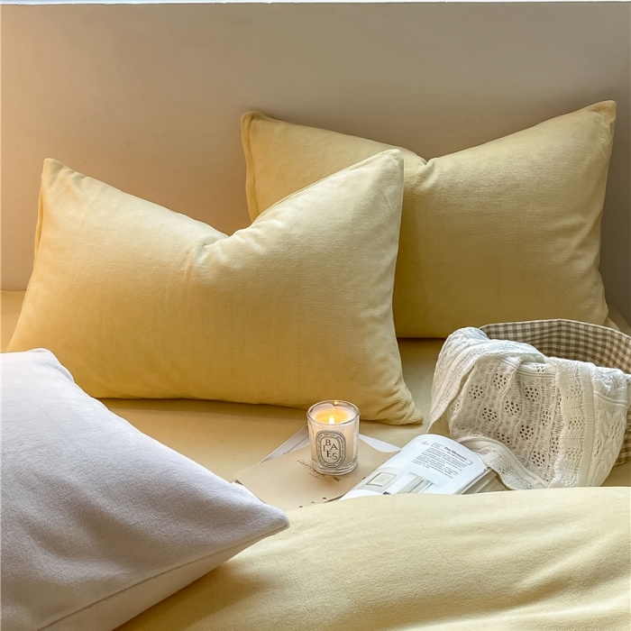 91家纺网 家纺一手货源 找家纺 棉眠 2021新款秋冬纯色牛奶绒四件套 小鸡黄+奶咖