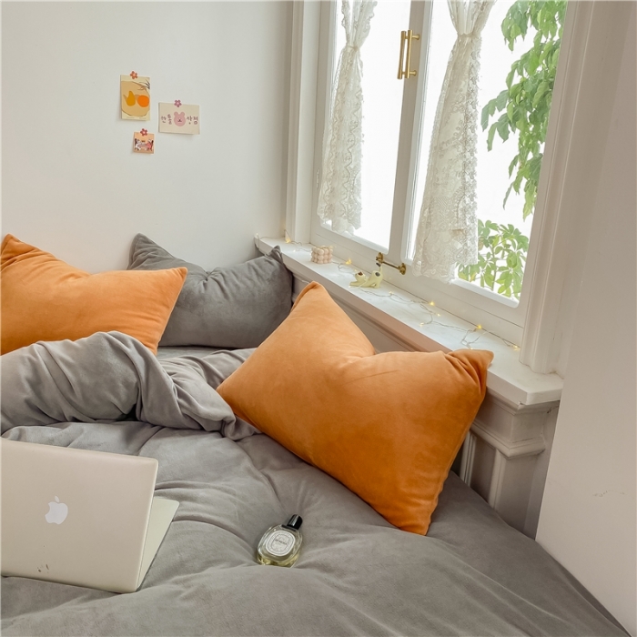 91家纺网 家纺一手货源 找家纺 棉眠 2021新款秋冬纯色牛奶绒四件套 灰+粽