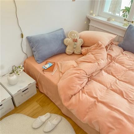 棉眠 2021新款秋冬纯色牛奶绒四件套 珊瑚粉+雾霾蓝
