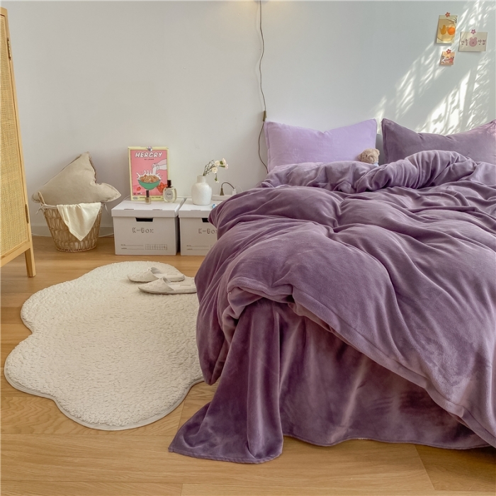 91家纺网 家纺一手货源 找家纺 棉眠 2021新款秋冬纯色牛奶绒四件套 深紫+浅紫