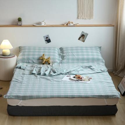 91家纺网 家纺一手货源 找家纺 安莱生活 2021新款全棉水洗棉色织睡袋 青柠格