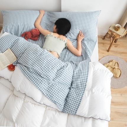 91家纺网 家纺一手货源 找家纺 安莱生活 2021新款全棉水洗棉色织睡袋 浅蓝小格