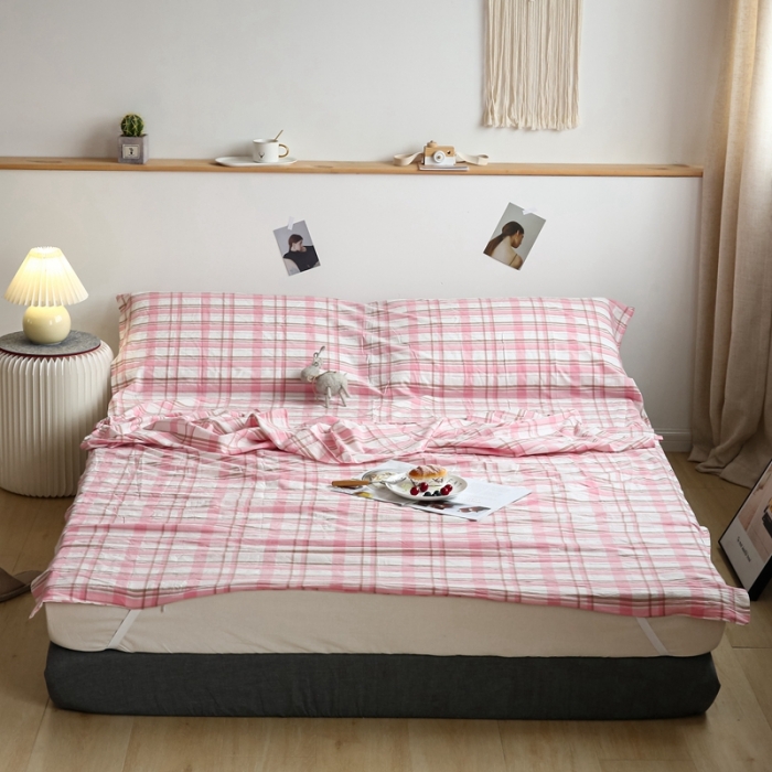 91家纺网 家纺一手货源 找家纺 安莱生活 2021新款全棉水洗棉色织睡袋 草莓格