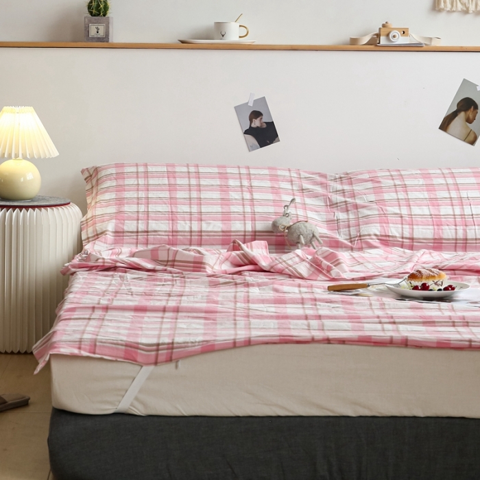 91家纺网 家纺一手货源 找家纺 安莱生活 2021新款全棉水洗棉色织睡袋 草莓格