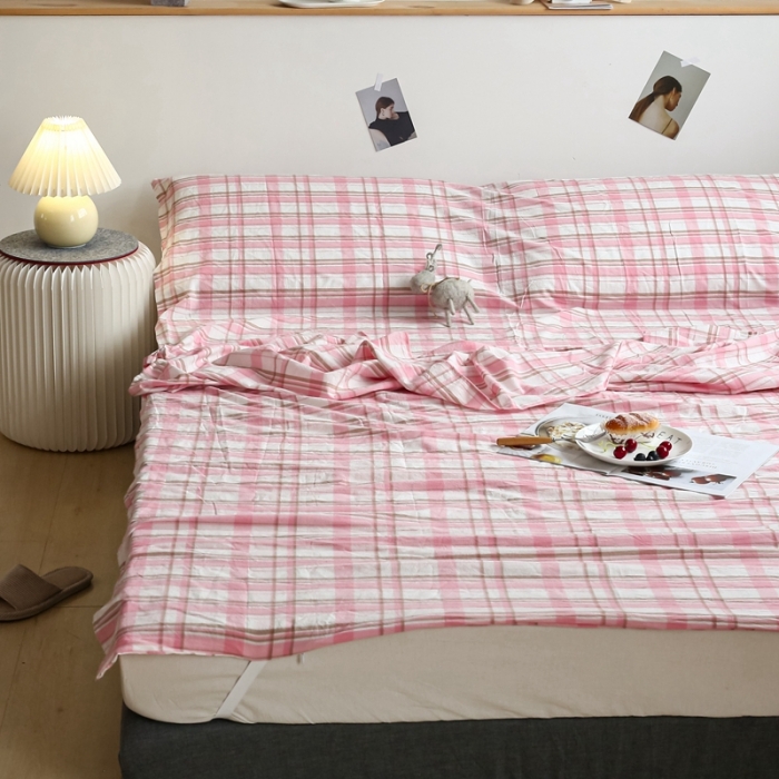 91家纺网 家纺一手货源 找家纺 安莱生活 2021新款全棉水洗棉色织睡袋 草莓格