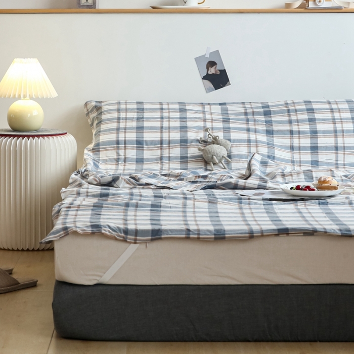 91家纺网 家纺一手货源 找家纺 安莱生活 2021新款全棉水洗棉色织睡袋 蓝湛格