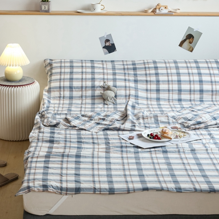 91家纺网 家纺一手货源 找家纺 安莱生活 2021新款全棉水洗棉色织睡袋 蓝湛格