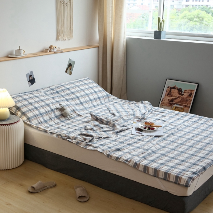 91家纺网 家纺一手货源 找家纺 安莱生活 2021新款全棉水洗棉色织睡袋 蓝湛格