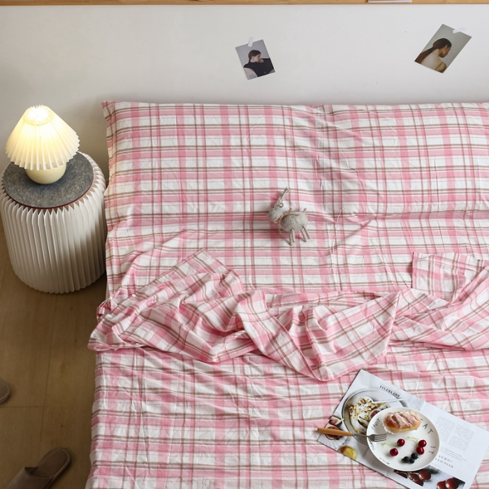 91家纺网 家纺一手货源 找家纺 安莱生活 2021新款全棉水洗棉色织睡袋 草莓格