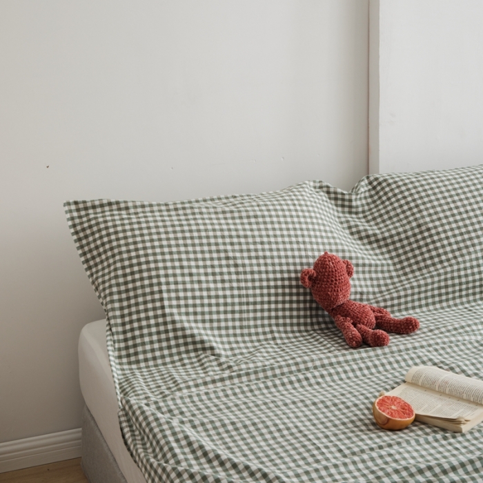 91家纺网 家纺一手货源 找家纺 安莱生活 2021新款全棉水洗棉色织睡袋 绿小格