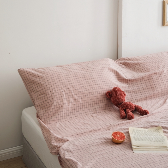 91家纺网 家纺一手货源 找家纺 安莱生活 2021新款全棉水洗棉色织睡袋 藕粉小格