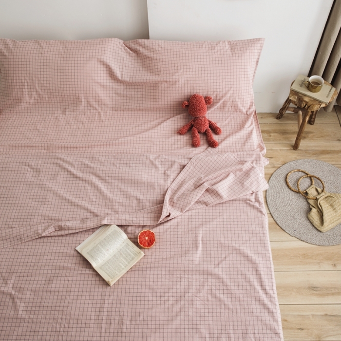 91家纺网 家纺一手货源 找家纺 安莱生活 2021新款全棉水洗棉色织睡袋 藕粉小格