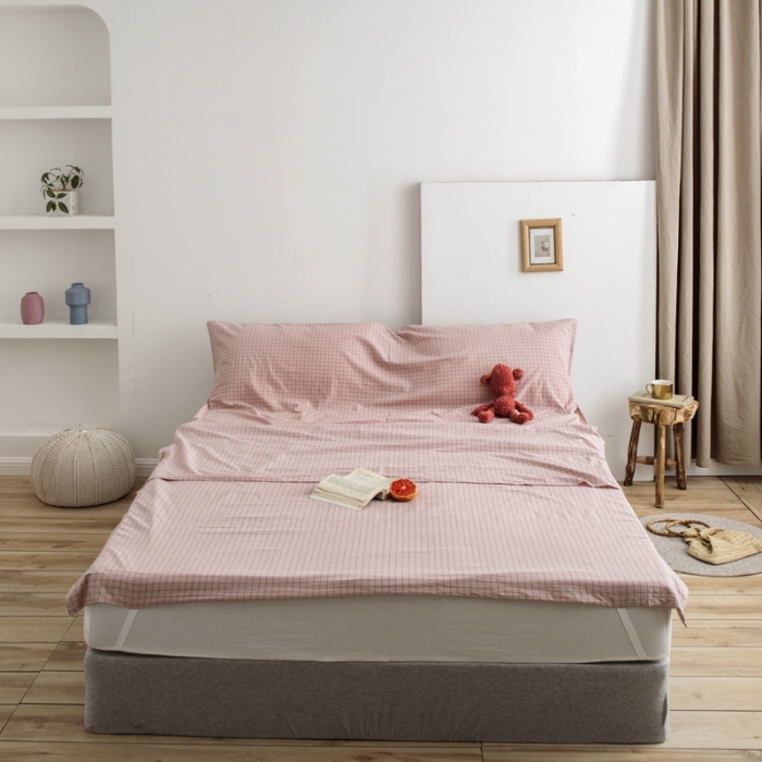 91家纺网 家纺一手货源 找家纺 安莱生活 2021新款全棉水洗棉色织睡袋 藕粉小格