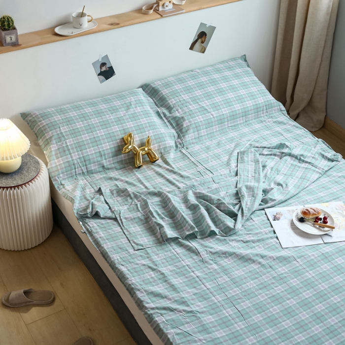 91家纺网 家纺一手货源 找家纺 安莱生活 2021新款全棉水洗棉色织睡袋 青柠格