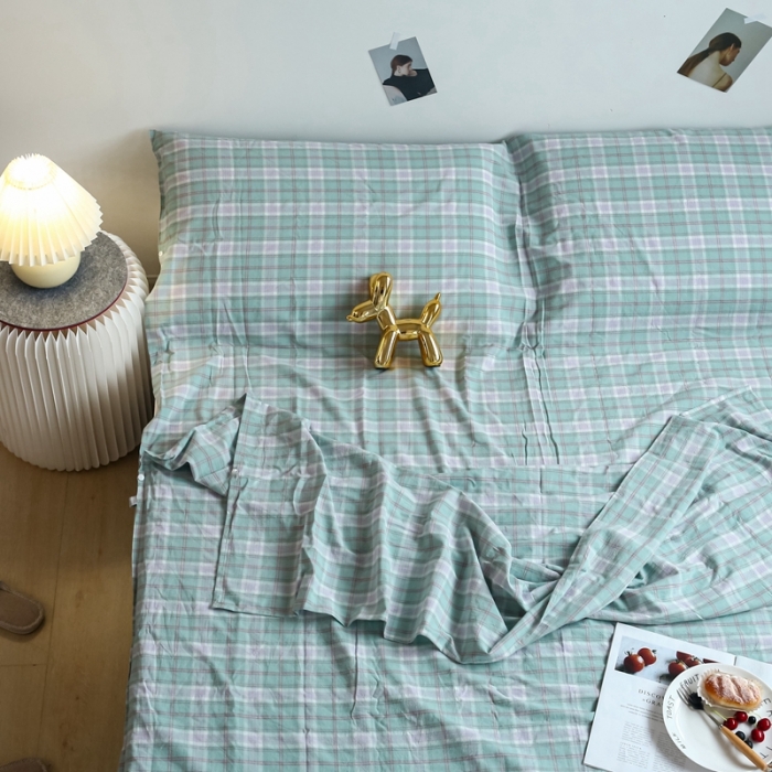 91家纺网 家纺一手货源 找家纺 安莱生活 2021新款全棉水洗棉色织睡袋 青柠格