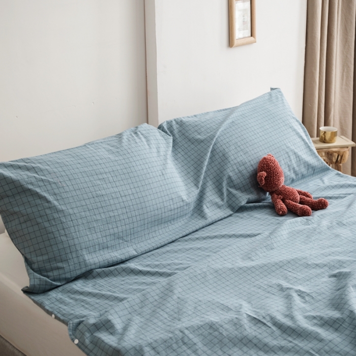 91家纺网 家纺一手货源 找家纺 安莱生活 2021新款全棉水洗棉色织睡袋 雾蓝小格