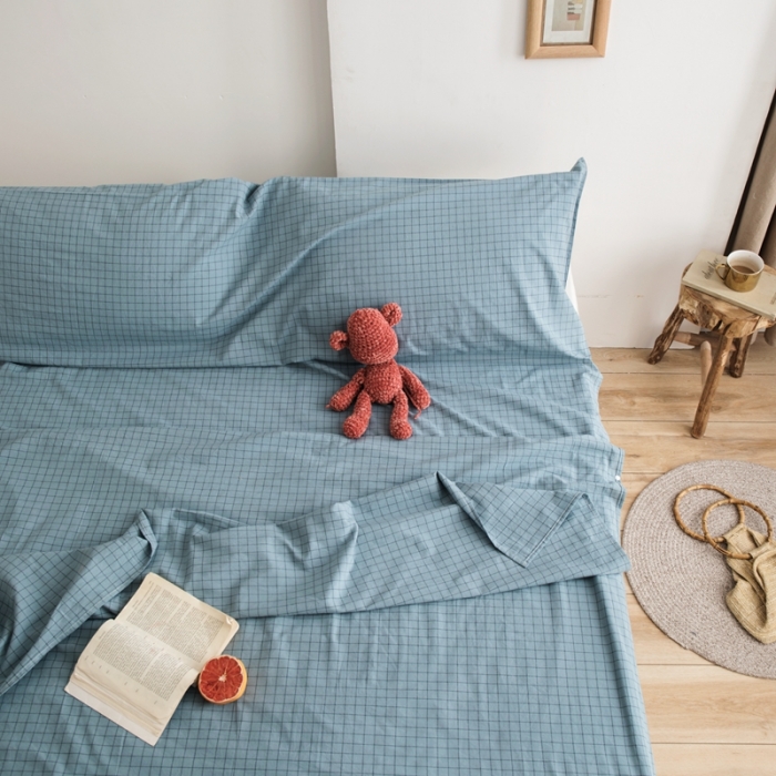 91家纺网 家纺一手货源 找家纺 安莱生活 2021新款全棉水洗棉色织睡袋 雾蓝小格