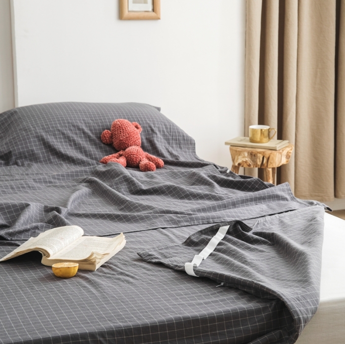 91家纺网 家纺一手货源 找家纺 安莱生活 2021新款全棉水洗棉色织睡袋 小灰格