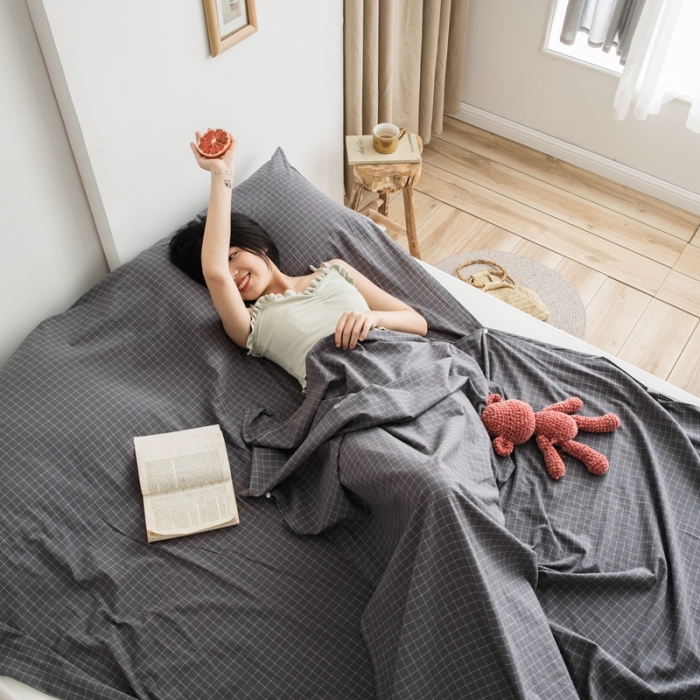 91家纺网 家纺一手货源 找家纺 安莱生活 2021新款全棉水洗棉色织睡袋 小灰格