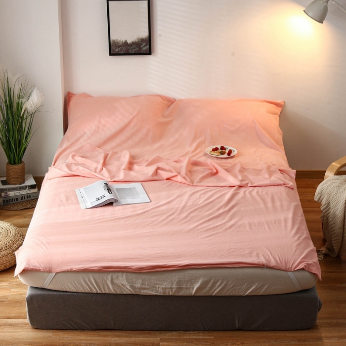 91家纺网 家纺一手货源 找家纺 安莱生活 2021新款全棉水洗棉色织睡袋 纯粉