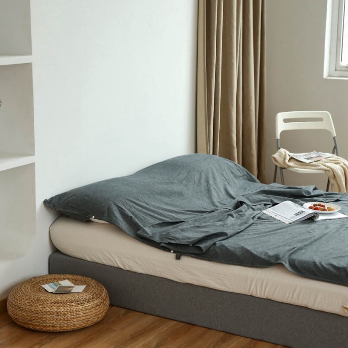 91家纺网 家纺一手货源 找家纺 安莱生活 2021新款全棉水洗棉色织睡袋 深灰