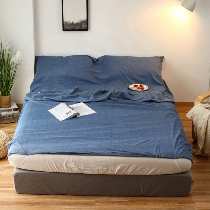 91家纺网 家纺一手货源 找家纺 安莱生活 2021新款全棉水洗棉色织睡袋 牛仔蓝