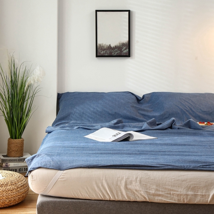 91家纺网 家纺一手货源 找家纺 安莱生活 2021新款全棉水洗棉色织睡袋 牛仔蓝