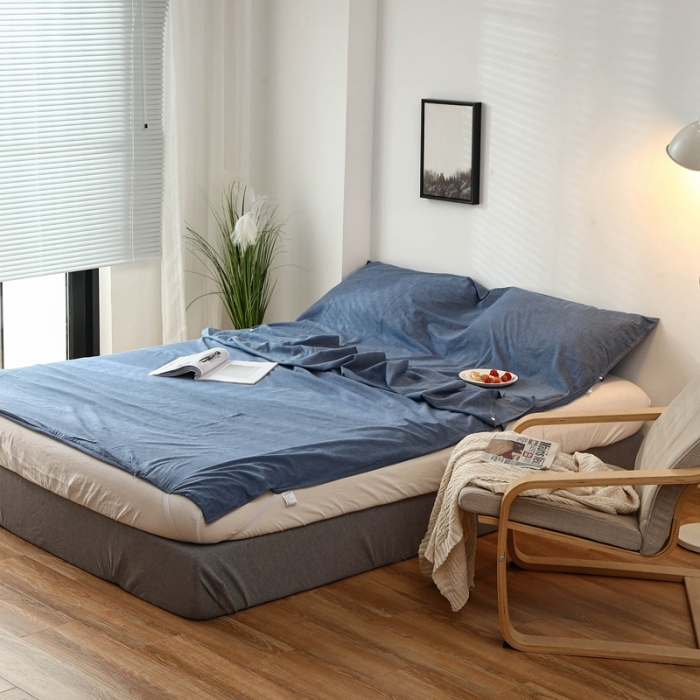 91家纺网 家纺一手货源 找家纺 安莱生活 2021新款全棉水洗棉色织睡袋 牛仔蓝