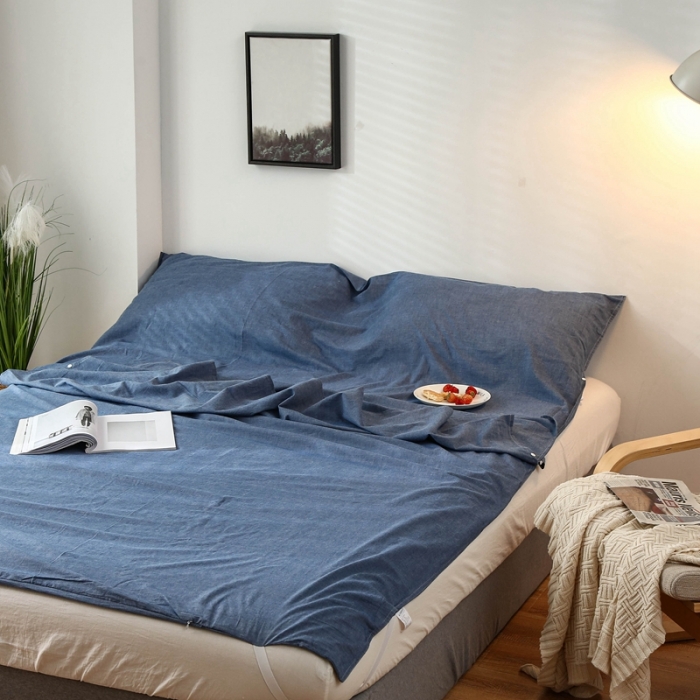 91家纺网 家纺一手货源 找家纺 安莱生活 2021新款全棉水洗棉色织睡袋 牛仔蓝