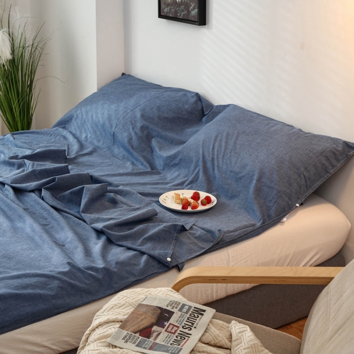 91家纺网 家纺一手货源 找家纺 安莱生活 2021新款全棉水洗棉色织睡袋 牛仔蓝