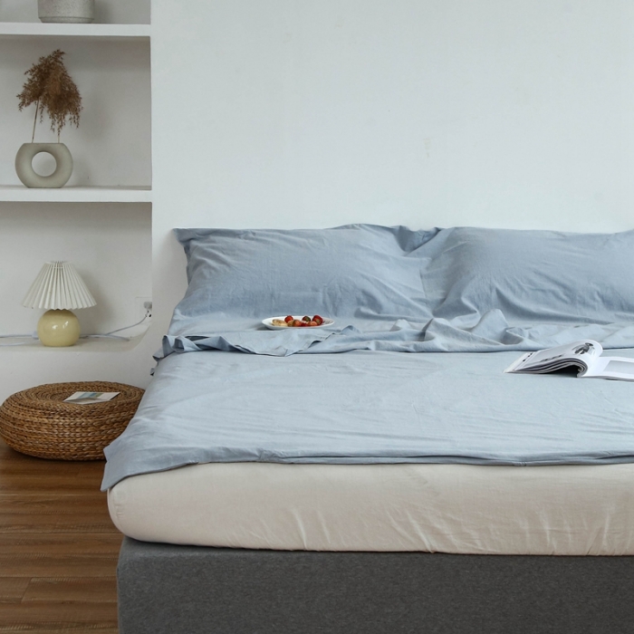 91家纺网 家纺一手货源 找家纺 安莱生活 2021新款全棉水洗棉色织睡袋 浅蓝