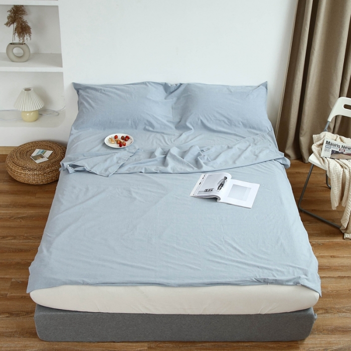 91家纺网 家纺一手货源 找家纺 安莱生活 2021新款全棉水洗棉色织睡袋 浅蓝