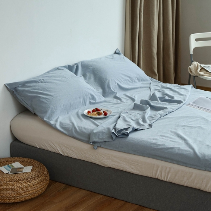 91家纺网 家纺一手货源 找家纺 安莱生活 2021新款全棉水洗棉色织睡袋 浅蓝