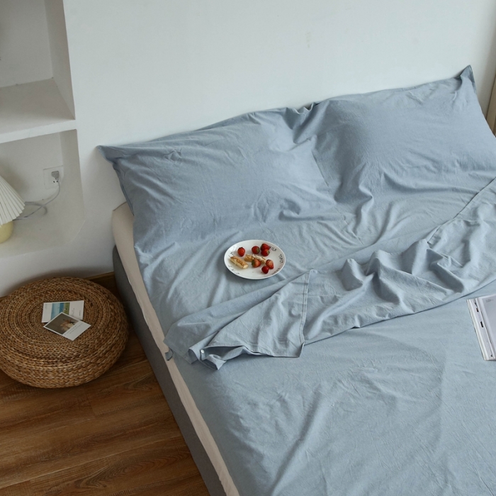 91家纺网 家纺一手货源 找家纺 安莱生活 2021新款全棉水洗棉色织睡袋 浅蓝