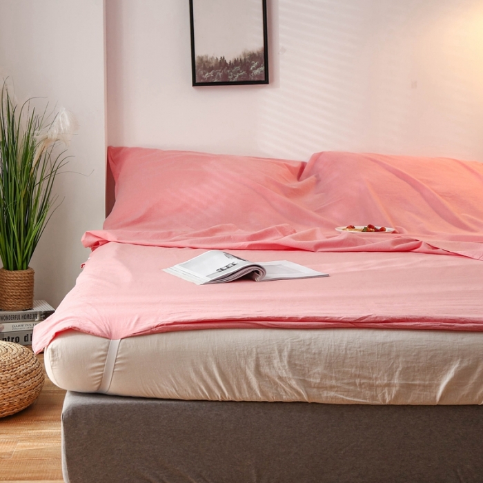 91家纺网 家纺一手货源 找家纺 安莱生活 2021新款全棉水洗棉色织睡袋 玫红