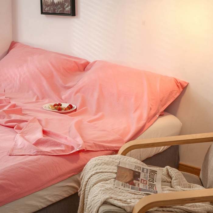 91家纺网 家纺一手货源 找家纺 安莱生活 2021新款全棉水洗棉色织睡袋 玫红