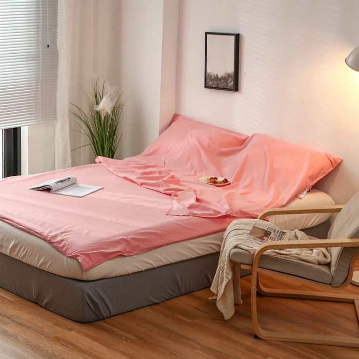 91家纺网 家纺一手货源 找家纺 安莱生活 2021新款全棉水洗棉色织睡袋 玫红