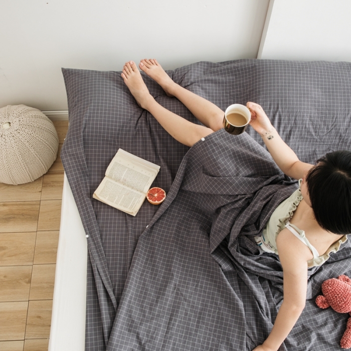 91家纺网 家纺一手货源 找家纺 安莱生活 2021新款全棉水洗棉色织睡袋 小灰格